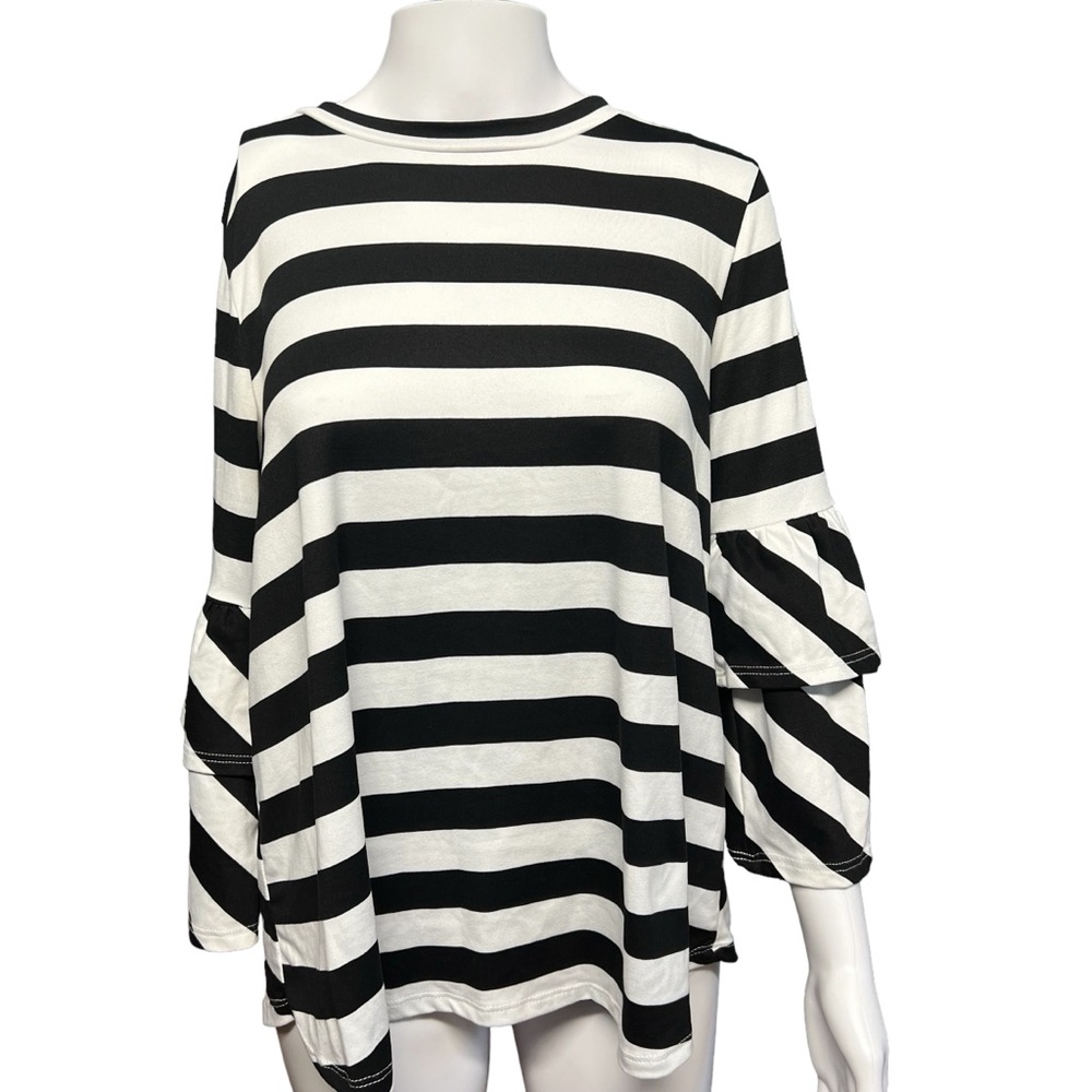 Riah Fashion - Women’s Striped Bell Sleeve Top Sz. SM - Picture 1 of 5